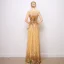 Sparkly Evening Dresses  2017 Lace Sequins Appliques Metal Sash Short Sleeve Scoop Neck Backless Floor-Length / Long Gold Sheath / Fit