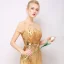 Sparkly Evening Dresses  2017 Lace Sequins Appliques Metal Sash Short Sleeve Scoop Neck Backless Floor-Length / Long Gold Sheath / Fit
