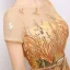 Sparkly Evening Dresses  2017 Lace Sequins Appliques Metal Sash Short Sleeve Scoop Neck Backless Floor-Length / Long Gold Sheath / Fit