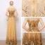 Sparkly Evening Dresses  2017 Lace Sequins Appliques Metal Sash Short Sleeve Scoop Neck Backless Floor-Length / Long Gold Sheath / Fit