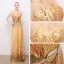 Sparkly Evening Dresses  2017 Lace Sequins Appliques Metal Sash Short Sleeve Scoop Neck Backless Floor-Length / Long Gold Sheath / Fit