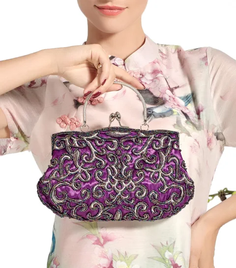 Vintage Morado Bordado Fiesta Clutch 2022
