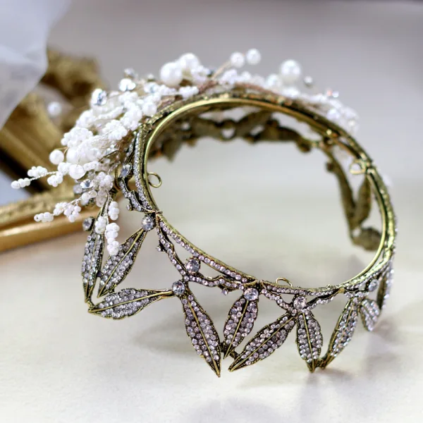 Vintage / Retro Handmade Pearl Rhinestone Alloy Bridal Hair Accessories 2023 Wedding