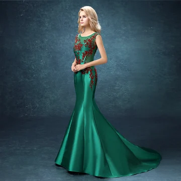 Chic Beautiful Evening Dresses 2017 Dark Green Court Train Trumpet Mermaid Scoop Neck Sleeveless Backless Rhinestone Beading Sequins Pearl
