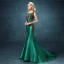 Chic / Belle Robe De Soirée 2017 Vert Foncé Tribunal Train Trompette / Sirène Encolure Dégagée Sans Manches Dos Nu Faux Diamant Perlage Paillettes Perle