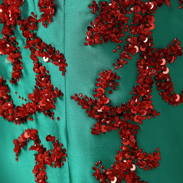 Chic / Belle Robe De Soirée 2017 Vert Foncé Tribunal Train Trompette / Sirène Encolure Dégagée Sans Manches Dos Nu Faux Diamant Perlage Paillettes Perle