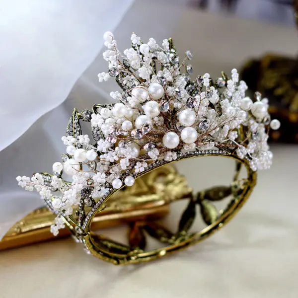 Vintage / Retro Handmade Pearl Rhinestone Alloy Bridal Hair Accessories 2023 Wedding