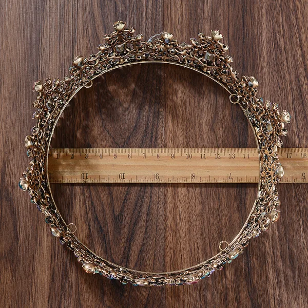 Vintage Barock Multi-Färger Rhinestone Brud Huvudbonad 2022 Legering Bröllop Tiara
