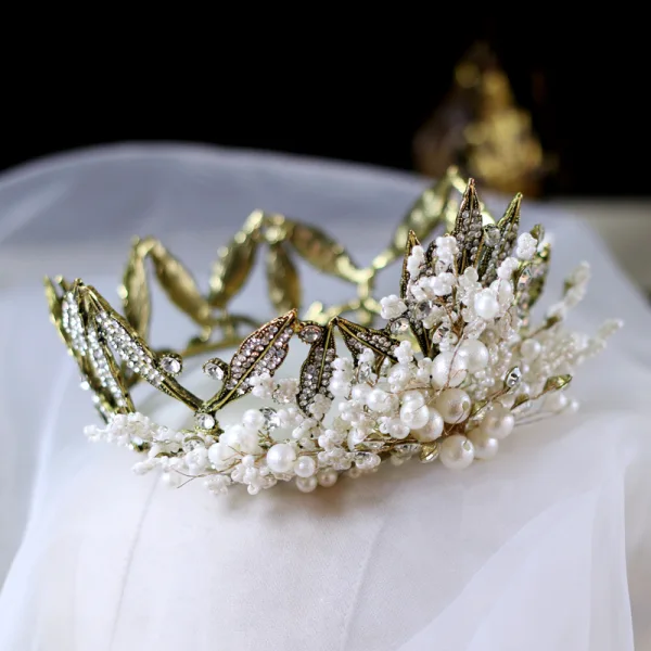 Vintage / Retro Handmade Pearl Rhinestone Alloy Bridal Hair Accessories 2023 Wedding