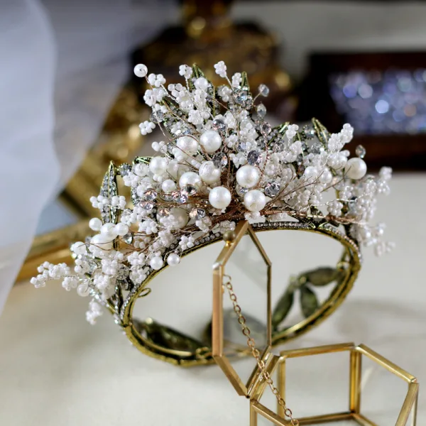 Vintage / Retro Handmade Pearl Rhinestone Alloy Bridal Hair Accessories 2023 Wedding