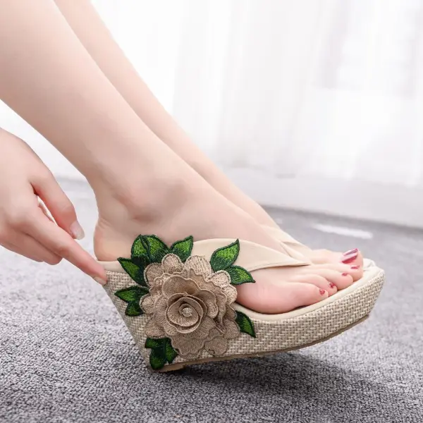 Bohemia Red Lace Flower Beach Womens Sandals 2024 9 cm Wedges Open / Peep Toe Sandals