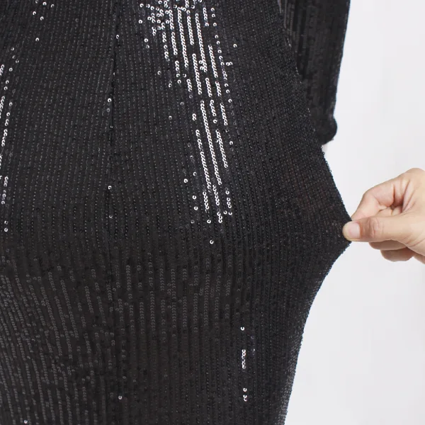 Sparkly Black Sequins Evening Dresses 2023 Trumpet / Mermaid V-Neck Long Sleeve Floor-Length / Long Evening Party Formal Dresses
