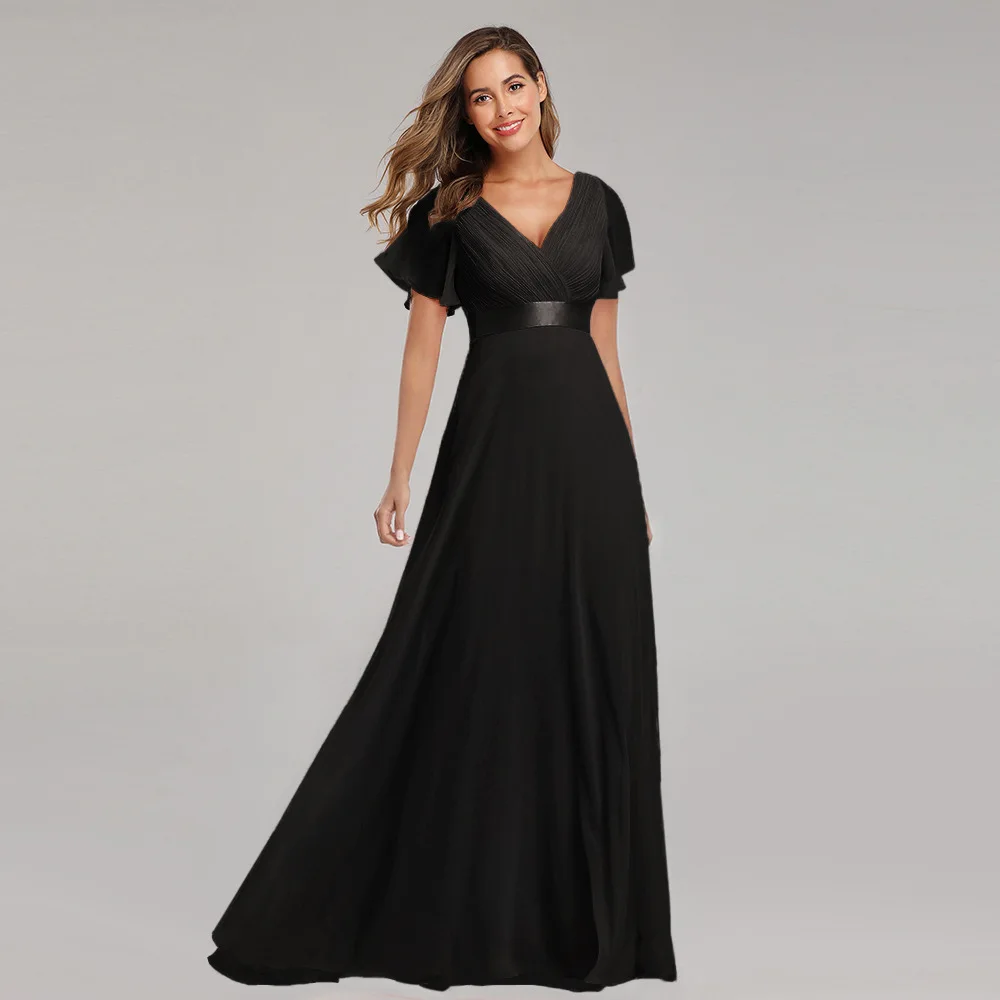 knee length dresses for ladies Zapaka Women Dark Green Bridesmaid Dress with Lace Up Back A Line Chiffon Long Wedding Party Dress, Black / US12 main image 1