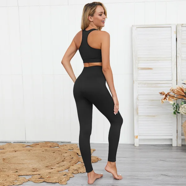 Einfarbig Champagner Nylon Yoga & Sport Set 2021 Fest U-Ausschnitt Ärmellos Figurbetontes Leggings