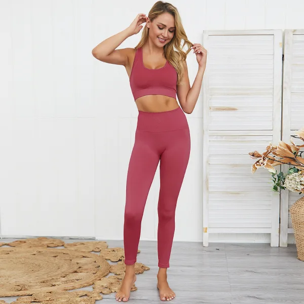 Einfarbig Champagner Nylon Yoga & Sport Set 2021 Fest U-Ausschnitt Ärmellos Figurbetontes Leggings