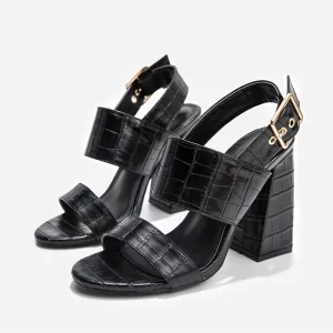 Fine Svart Gateklær Sandaler Dame 2022 11 Cm Tykk Hæler Peep Toe Sandaler Høyhælte
