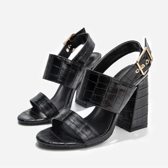 Chic Belle Noire Vêtement De Rue Sandales Femme 2022 11 Cm Talons Épais Peep Toes Bout Ouvert Sandales Talons Hauts