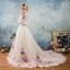 Amazing / Unique Outdoor / Garden Wedding Dresses 2017 White Ball Gown Chapel Train 1/2 Sleeves Scoop Neck Backless Lace Appliques