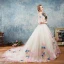 Amazing / Unique Outdoor / Garden Wedding Dresses 2017 White Ball Gown Chapel Train 1/2 Sleeves Scoop Neck Backless Lace Appliques
