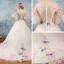 Amazing / Unique Outdoor / Garden Wedding Dresses 2017 White Ball Gown Chapel Train 1/2 Sleeves Scoop Neck Backless Lace Appliques