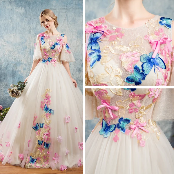 Amazing / Unique Outdoor / Garden Wedding Dresses 2017 White Ball Gown Chapel Train 1/2 Sleeves Scoop Neck Backless Lace Appliques