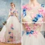 Amazing / Unique Outdoor / Garden Wedding Dresses 2017 White Ball Gown Chapel Train 1/2 Sleeves Scoop Neck Backless Lace Appliques