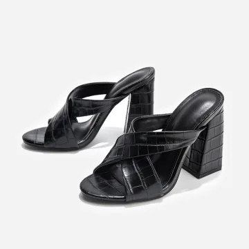Schlicht Schwarz Freizeit Sandalen Damen Hochhackige 2022 11 Cm Thick Heels Peeptoes Sandaletten