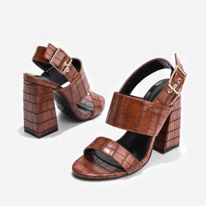 Vintage Originale Marron Vêtement De Rue Sandales Femme 2022 Bride Cheville 11 Cm Talons Épais Peep Toes Bout Ouvert Talons Hauts Sandales