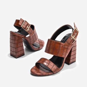 Vintage Retro Brown Street Wear Womens Sandals 2022 Ankle Strap 11 Cm Thick Heels Open Peep Toe High Heels Sandals