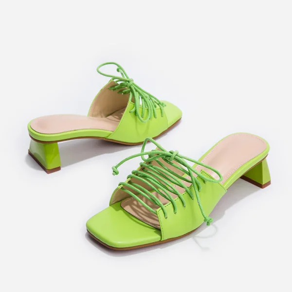 Modest / Simple Lime Green Casual Lace-up Womens Sandals 2022 5 cm Thick Heels Open / Peep Toe Sandals High Heels