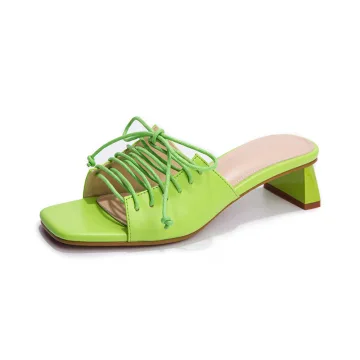 Simple Vert Lime Désinvolte Lacer Sandales Femme 2022 5 Cm Talons Épais Peep Toes Bout Ouvert Sandales Talons Hauts