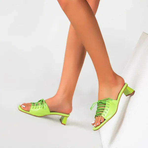 Modest / Simple Lime Green Casual Lace-up Womens Sandals 2022 5 cm Thick Heels Open / Peep Toe Sandals High Heels