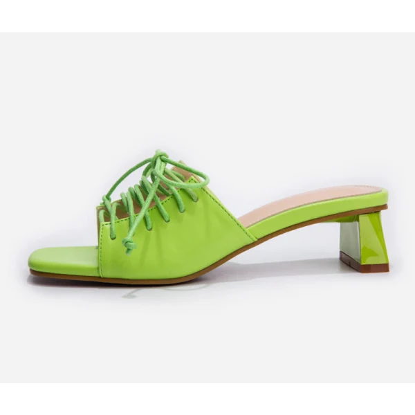 Modest / Simple Lime Green Casual Lace-up Womens Sandals 2022 5 cm Thick Heels Open / Peep Toe Sandals High Heels
