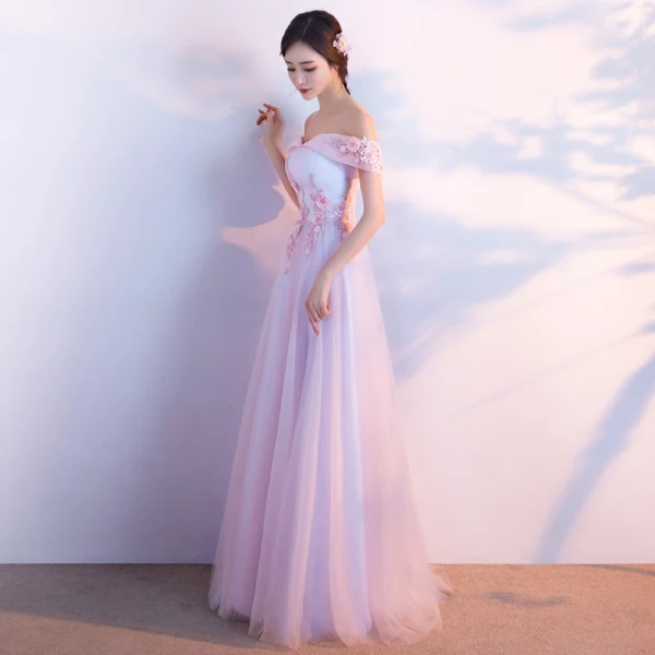 Chic / Belle Robe De Bal 2017 Rougissant Rose Princesse Longue De l'épaule Manches Courtes Dos Nu Paillettes Perle Perlage En Dentelle Appliques Robe De Ceremonie