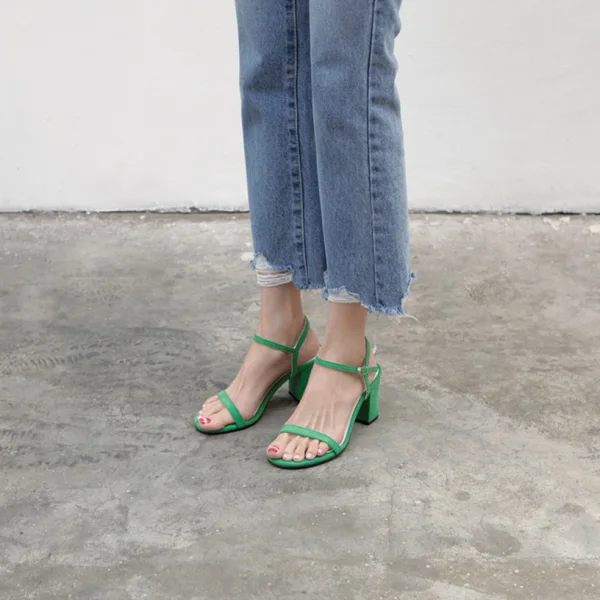 Schlicht Grün Büro OL Wildleder Sandalen Damen 2020 8 cm Thick Heels Peeptoes Sandaletten