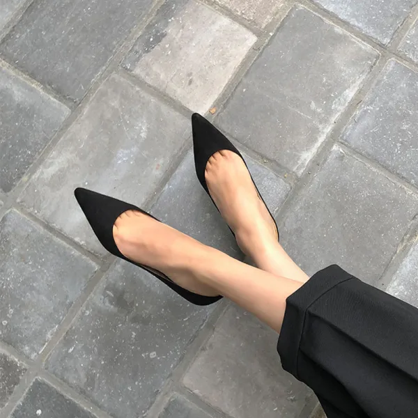 Schlicht Schwarz Strassenmode Wildleder Pumps 2020 8 cm Stilettos Spitzschuh Pumps