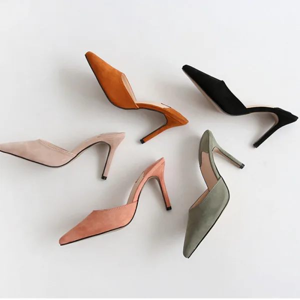 Chic / Beautiful Tan Summer Street Wear Womens Sandals 2020 Suede 10 cm Stiletto Heels Pointed Toe Sandals