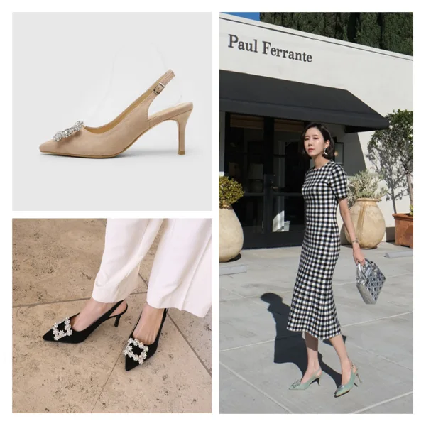 Chic / Beautiful Yellow Bridesmaid Slingbacks Womens Sandals 2020 Suede Rhinestone 10 cm Stiletto Heels Pointed Toe Sandals