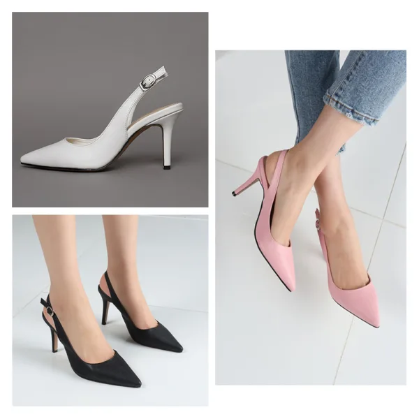 Schlicht Champagner Freizeit Slingpumps Sandalen Damen 2020 8 cm Stilettos Spitzschuh Sandaletten