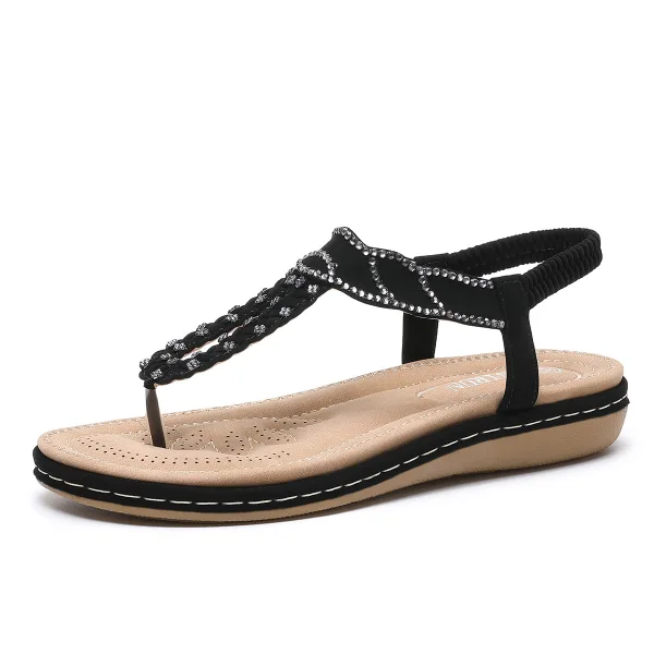 Piękne Czarne Plaża Płaskie Pantofle & Klapki 2020 Rhinestone Peep Toe Buty Damskie