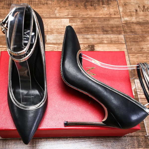 Fine Aprikos Aften Pumps 2020 Ankelstropp 12 cm Stiletthæler Spisse Pumps