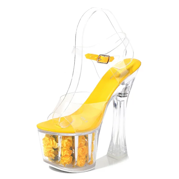 Transparent Été Blanche Jardin / Extérieur Cristal Sandales Femme 2020 17 cm Talons Épais Peep Toes / Bout Ouvert Sandales