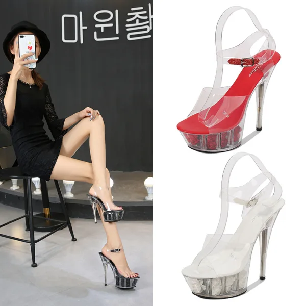 Transparent Sexy Rave Club Womens Sandals 2020 Ankle Strap 14 cm Stiletto Heels Open / Peep Toe Sandals