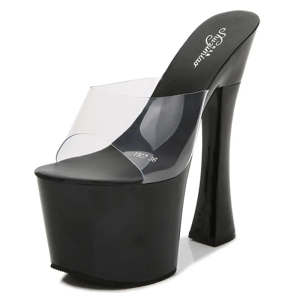 Transparent Summer Rave Club Womens Sandals 2020 17 cm Thick Heels Open / Peep Toe Sandals