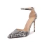 Chic / Beautiful Khaki Street Wear Snakeskin Print Womens Sandals 2020 Ankle Strap 12 cm Stiletto Heels Pointed Toe Sandals