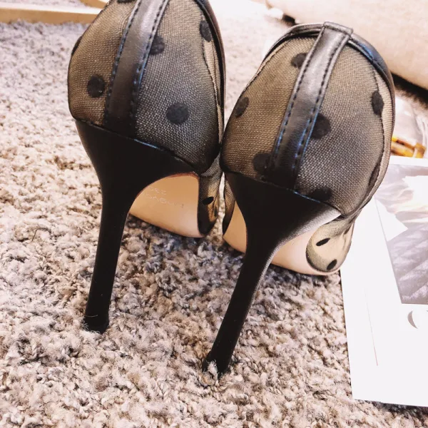 Chic / Beautiful Black Summer Casual Pumps 2018 Leather Spotted 10 cm Stiletto Heels Pointed Toe Pumps