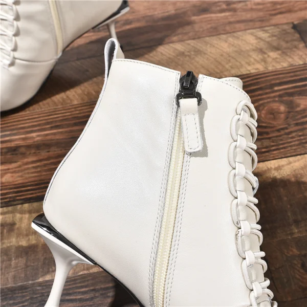 Fashion Black Street Wear Ankle Womens Boots 2020 Leather 7 cm Stiletto Heels Pointed Toe Boots