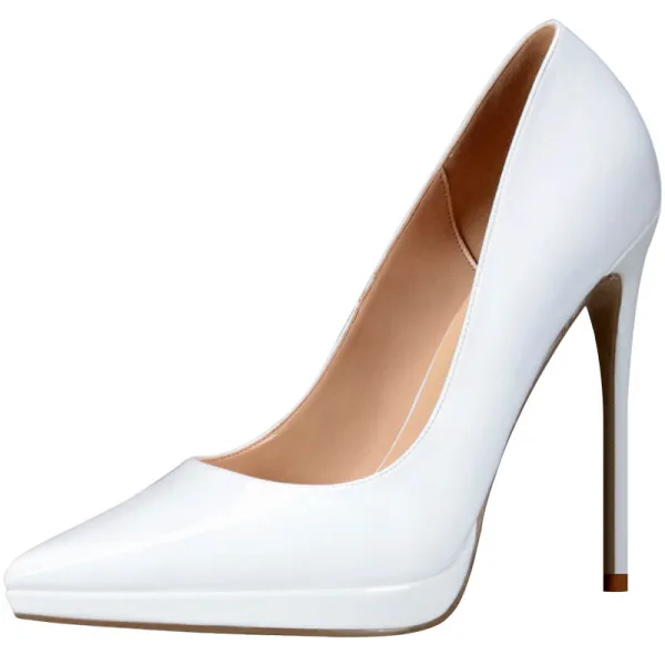 Schöne Weiß Ball 2020 Pumps Lackleder 12 cm Stilettos Spitzschuh Pumps