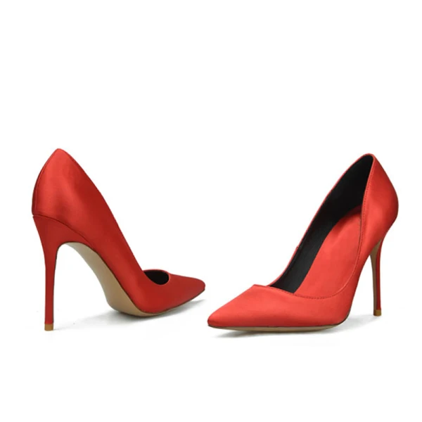 Simple Noire Promo Satin Escarpins 2020 10 cm Talons Aiguilles À Bout Pointu Escarpins