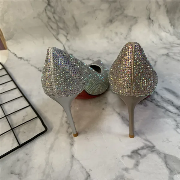 Scintillantes Argenté Soirée Faux Diamant Escarpins 2021 9 cm Talons Aiguilles À Bout Pointu Escarpins